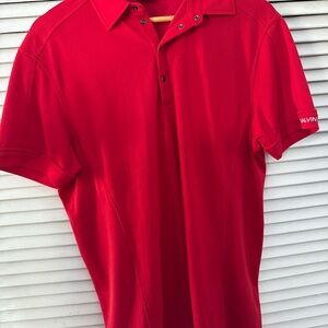 Men's Red Polo Shirt with Subtle Sleeve Branding